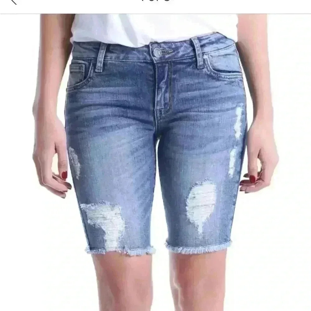 Kut from the Kloth Distressed Light Blue Denim Bermuda Shorts